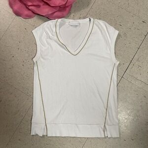 FABIANA FILIPPI Sz XS White w/ Gold Thread Stitching Ribbed Sleeveless Top